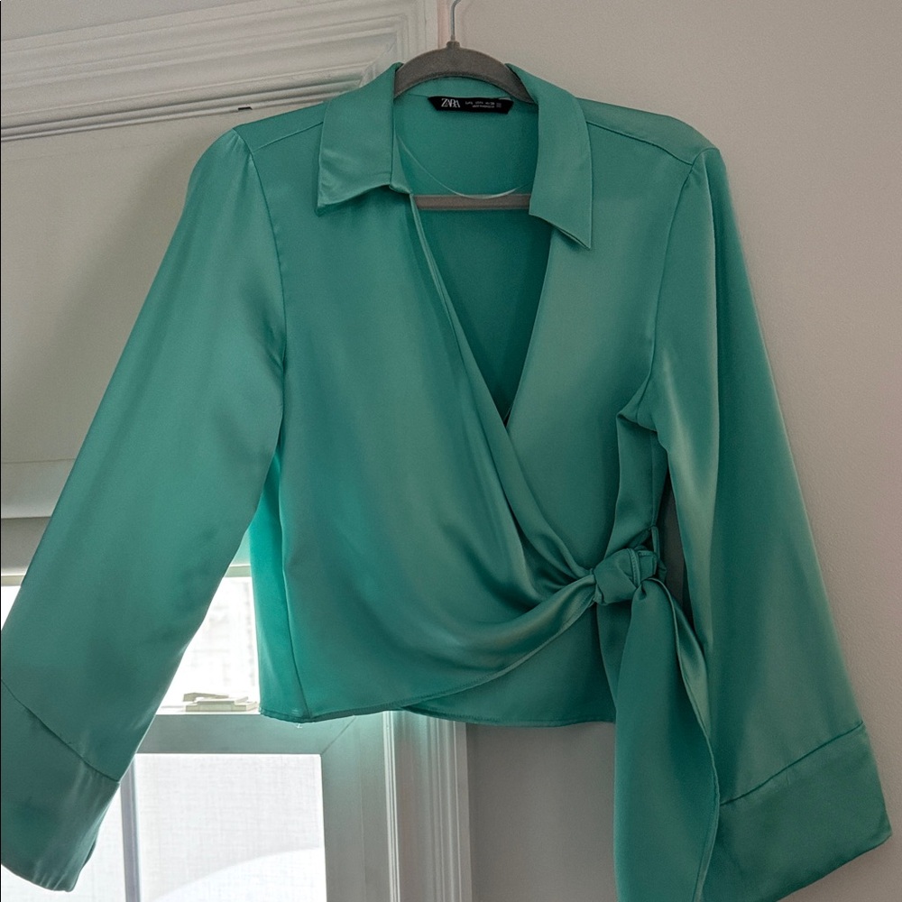 Zara Women's Teal Wrap Blouse - Picture 2 of 7